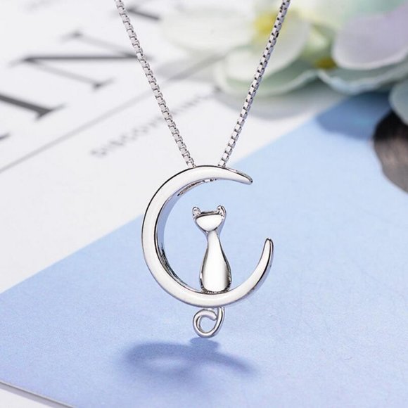 NEW 925 Sterling Silver Cat Moon Necklace - Picture 6 of 8